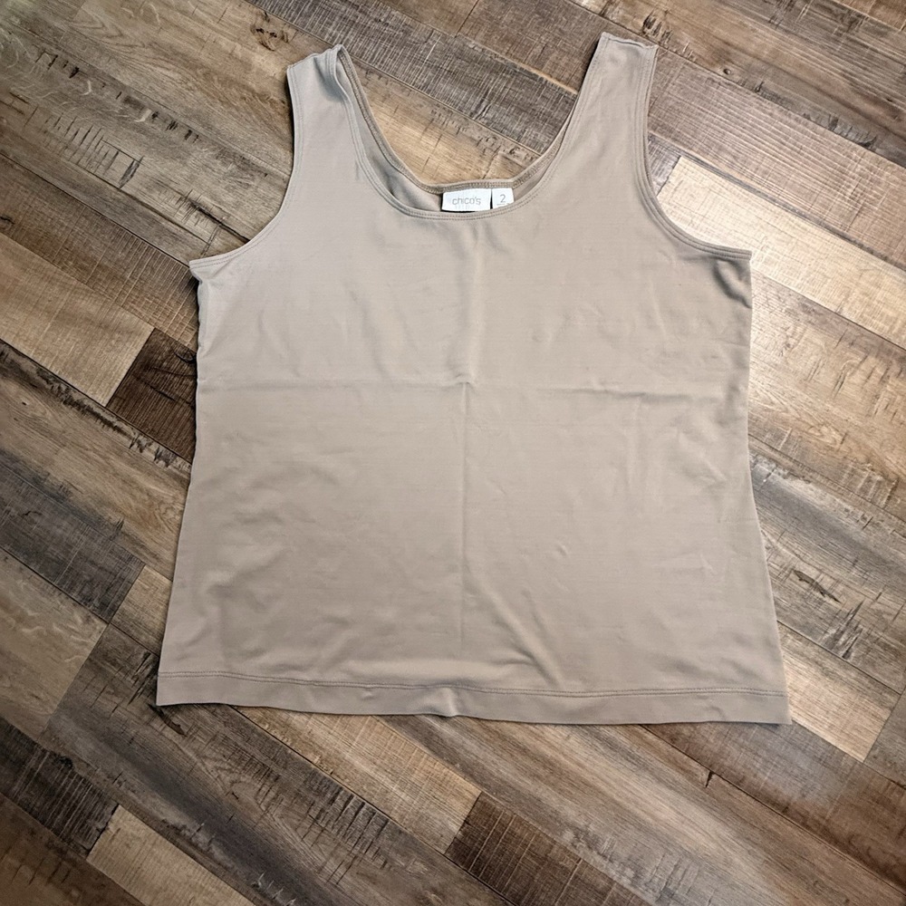 Chico's Size 2 (L/12) Sleeveless Tank Top Nylon Spandex‎ Scoop Neck Beige EUC